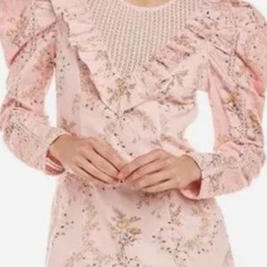 LoveShackFancy Cedella Womens Puff Sleeve Long Sleeve Floral Ruffle Mini Dress 4